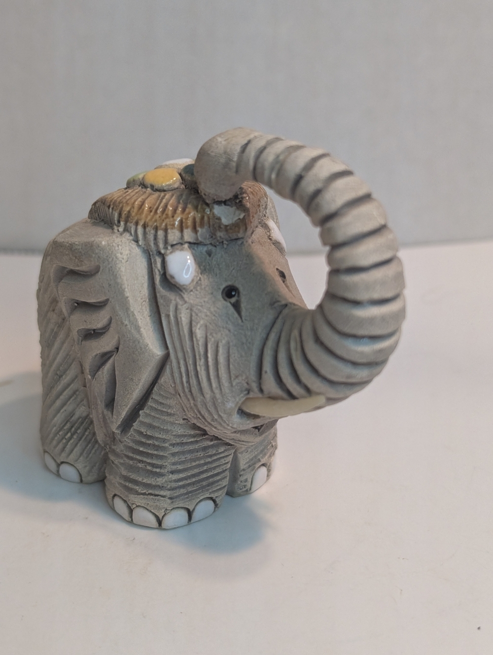 Retired Signed Vintage Artesania Rinconada Trunk-Up Elephant Figurine Uruguay.